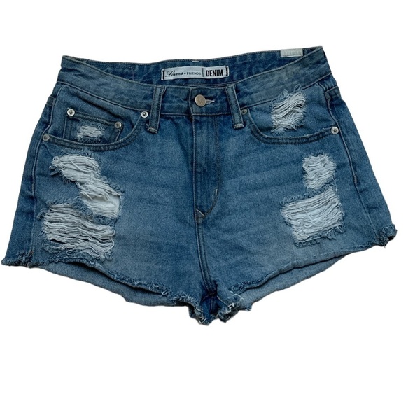 Lovers + Friends Denim “Jack” Shorts Distressed Raw Hem Color “Westerly” Cotton - Picture 1 of 7